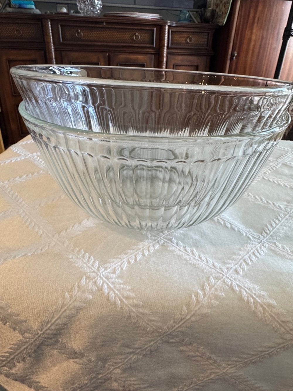 Clear Pyrex Vintage Ribbed Glass Mixing Bowls - Set of 2